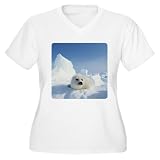 Artsmith, Inc. Women's Plus V-Neck T-Shirt Harp Seal
