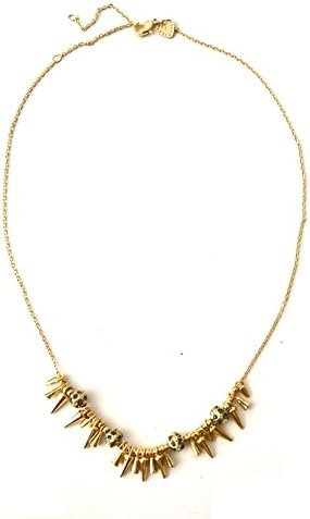 Gold Studded Spike Punk Rhinestone Jeweled Pendant Chain Necklace Jewelry