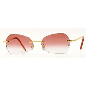 Authentic Cartier Rimless Titanium Sunglasses Gold Red