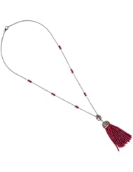 18kt Gold Diamond Pave Ruby Beads Tassel Y-Necklace Silver Gemstone Jewelry