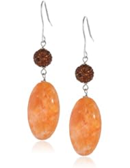 Sterling Silver Multi Orange Oval Genuine Stone and Crystal Fireball Drop French Wire Earrings