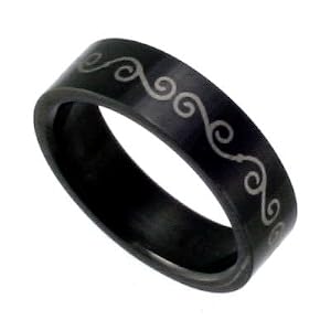 Black Stainless Steel Band with Celtic Design Width: 6mm Sizes 8-13