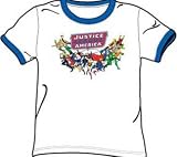  : Justice League HERE THEY COME Adult White/Royal Ringer T-shirt Tee Shirt