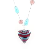 Extra Long Blue and Red Heart Shaped Glass Pendant Necklace