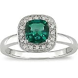 Created Emerald and Diamond Accent Ring in 10k White Gold