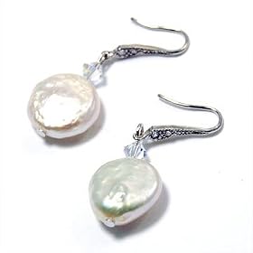 Beautiful Genuine Fresh Water Pearl Drop Hook Earrings on 925 Sterling Silver Hooks with Swarovski...