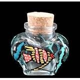 Angel Fish Design - Hand Painted - Small Heart Shaped Bottle with Cork top - 2 oz. - 2 tall by BELLISSIMO!