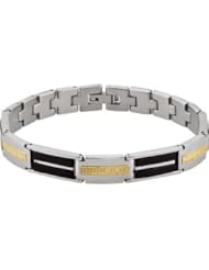 Stainless Steel Bracelet with 10kt Yellow and Onyx Inlays: 8.5 Inch
