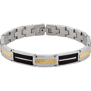 Genuine IceCarats Designer Jewelry Gift Stainless Steel & 14K Yellow Gold 7Mm Mens Onyx Bracelet. 08.50 Inch 7Mm Mens Onyx Bracelet In Stainless Steel & 14K Yellow Gold