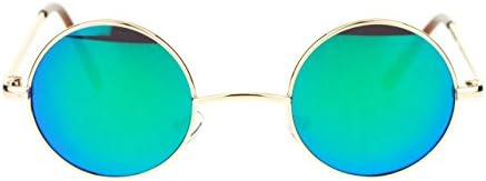 Small Size Round Circle Gold Metal Frame Sunglasses Teal Mirror Lens