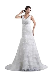 V-neck Organza Pleated Lace Tiered Bridesmaid Dress 