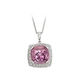 14K White Gold 0.12 ct. Diamond and 8 7/8 ct. Cushion Cut Pink Topaz Fashion Necklace -16''