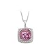 14K White Gold 0.12 ct. Diamond and 8 7/8 ct. Cushion Cut Pink Topaz Fashion Necklace -16''