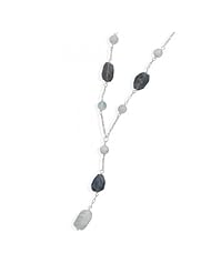 MMA Silver - 19 inch Iolite and Rainbow Moonstone Necklace