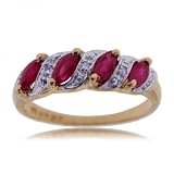 14KT Yellow Gold Marquise Cut Ring w Ruby and Diamonds