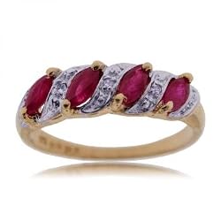 Red Ruby and Diamond Marquise Cut Ring in Yellow Gold