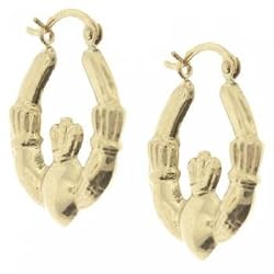 Claddagh Hoop Earrings in 14K Solid Yellow Gold