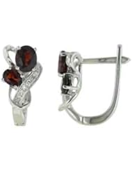 14K White Gold 1.48cttw Round Diamond and Oval Garnet Earrings. Free Gift Box!