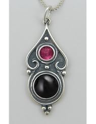 Romantic Neckpiece in Sterling Silver Black Onyx and Pink Tourmaline Made in America
