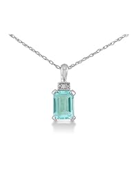 1ct Blue Topaz and Diamond Emerald Cut Pendant in Sterling Silver