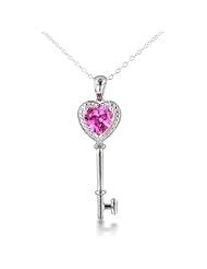 1 1/2ct Created Pink Sapphire Heart Shaped Key Pendant in Sterling Silver