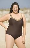 Wooden Road One Piece Plus Size Tank V-Neck Swimsuit by Christina - Women's Swimwear Plus Size Swimsuits