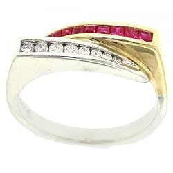 Ruby & Diamond Bypass Ring Crafted in White Yellow 2Tone Gold