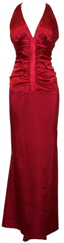 Ruched Satin Halter Dress Crystal Back Holiday Party Cocktail Formal Gown Bridesmaid