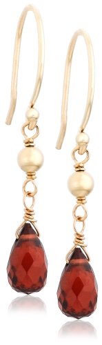 14k Yellow Gold, January Birthstone, Garnet Briolette Hook Earrings