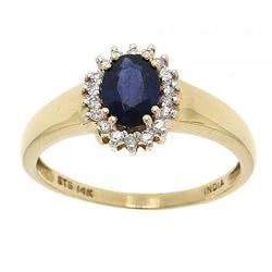 Yellow 14KT Gold Ring 1ct Oval Sapphire & Diamond