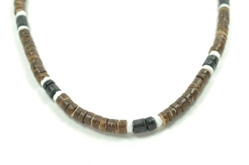20" Hawaiian Brown Coco with White Shell and Black Coco Surfer Necklace