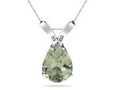 10.25ct Pear Shaped Green Amethyst & Diamond Pendant in 14K White Gold