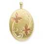 Gold 20mm Enameled Flower Oval Locket