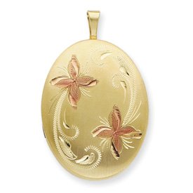 Gold 20mm Enameled Flower Oval Locket