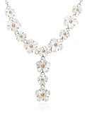 Sterling Silver White Mother of Pearl Flower w/ Mauve & White Freshwater Cultured Pearl Necklace, 18
