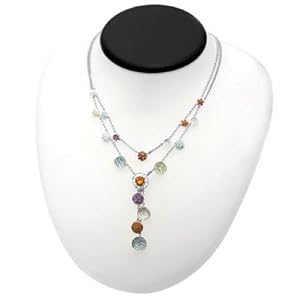 18k White Gold Multicolor Gemstone and Diamond Necklace
