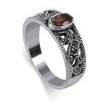 Awesome Garnet Cubic Zirconia Marcasite Band .925 Sterling Silver Ring