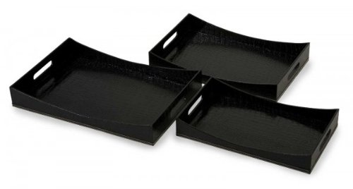 Set of Three Noire Faux Leather Trays