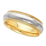 14K Two-Tone Gold Comfort Fit Milgrain-Edged Wedding Band For Men and Women - Sizes 5 - 13