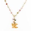 Pink and Green Tourmaline Gemstone Necklace with Gold Vermeil Song Bird Pendant, 16" Length, #7549