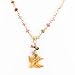 Pink and Green Tourmaline Gemstone Necklace with Gold Vermeil Song Bird Pendant, 16" Length, #7549