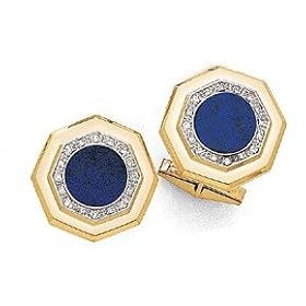 14K Gold, Lapis and Diamond Cuff Links by 