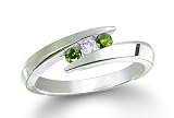  : Three 3 Stone Round Diamond & Peridot Accented Channel Set Bypass Eternal Love Ring in 14K White Gold (1 ctw)