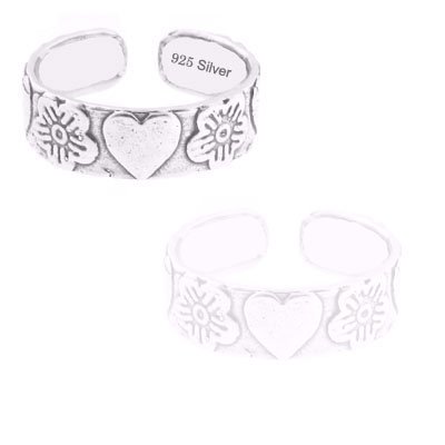 Get Gifts – 925 Sterling Silver Jewelry, Toe Ring with Flower Heart Pattern, Adjustable Fit, Plus Free Special Gift Pouch