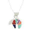 Southwestern Turquoise and Sugilite Inlaid Bear Pendant in Sterling Silver by Native American Indian Artist Calvin Begay with 16" Sterling Bead/Bar Chain, #7781