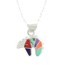 Southwestern Turquoise and Sugilite Inlaid Bear Pendant in Sterling Silver by Native American Indian Artist Calvin Begay with 16" Sterling Bead/Bar Chain, #7781