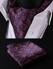 Pixel Handkerchief - Orange Blue Paisley Silk Cravat Scarves Ascot Tie Hanky Handkerchief Set