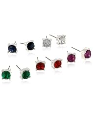 Silver-Tone 5 Pairs Prong Stud Earrings Set