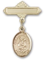 14K Gold Baby Badge with Our Lady of Knock Charm and Polished Badge Pin