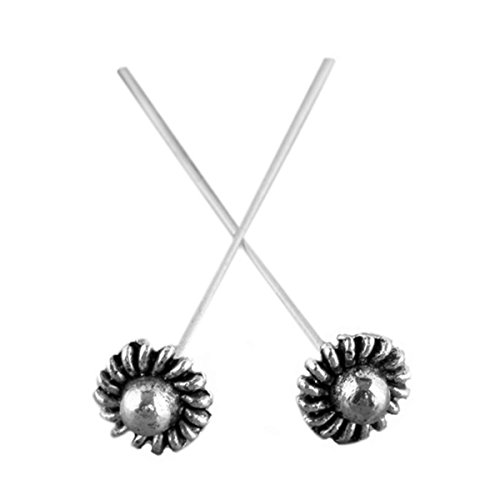 SUNYIK 50pcs Tibetan Silver Tone Floral Flower Head Pin Headpin Nail Needle Findings
